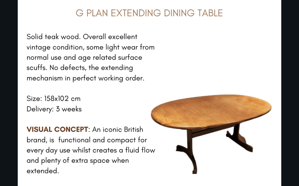 Extending G-Plan dining table, mid century modern style dining table