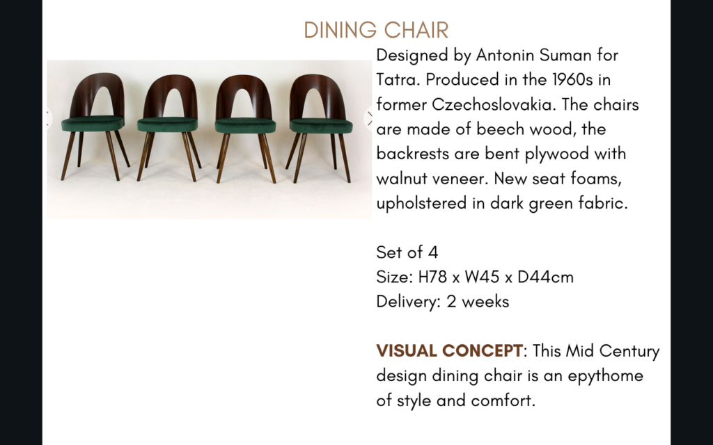 Set of four dining chairs by designer Antonin Suman in green